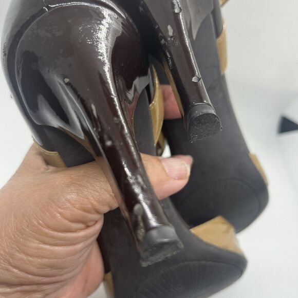 Vtg Franco Sarto 2-Tone Burgundy/Beige Peep Toe 8.5M Ankle Strap - Picture 15 of 16